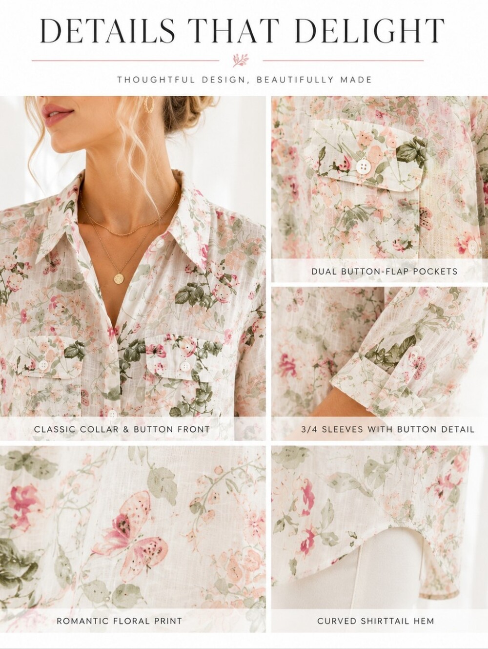 Croft & Barrow 100% Cotton Floral Button Down Blouse Size Small - Picture 3 of 11